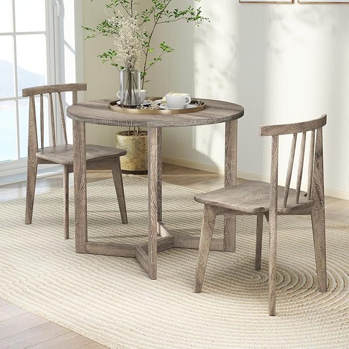 36’’ Round Dining Table, Dinner Table for 4 w/Rubber Wood Legs & Wing-Shaped Frame, Farmhouse Kitchen Table for Dining Living Room, Apartment, Bar, Restaurant, Bistro (Oak)
