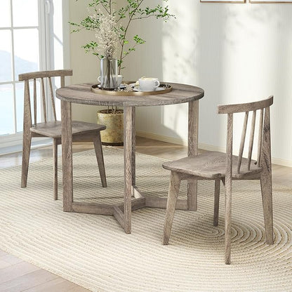 36’’ Round Dining Table, Dinner Table for 4 w/Rubber Wood Legs & Wing-Shaped Frame, Farmhouse Kitchen Table for Dining Living Room, Apartment, Bar, Restaurant, Bistro (Oak)