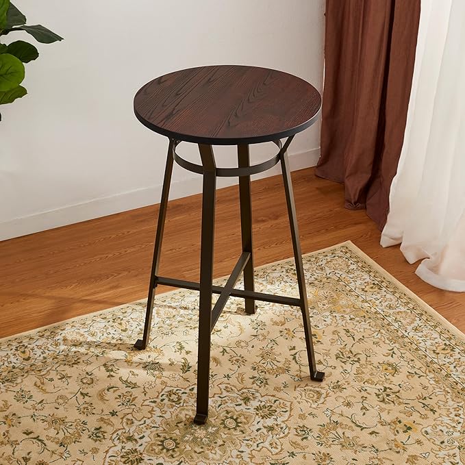 Glitzhome Bar Table and Chairs, Gray PU Leather Adjustable Swivel Bar Stools Set of 2, Square Black Cocktail Pub Table for Kitchen Island Bistro Office Living Room Dining Room Small Space Restaurant