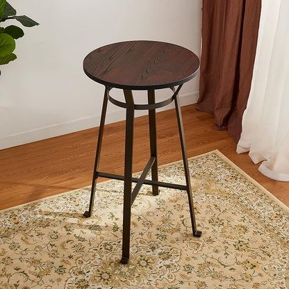 Glitzhome Bar Table and Chairs, Gray Fabric Adjustable Swivel Bar Stools Set of 2, Square Black Cocktail Pub Table for Kitchen Island Bistro Office Living Room Dining Room Small Space Restaurant