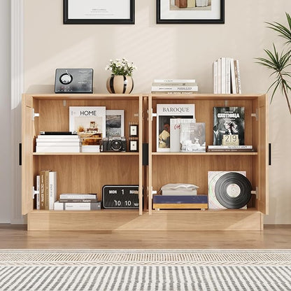 Anystyle 53" Oak Buffet Cabinet with Storage, Modern Kitchen Sideboard with 4 Doors & Adjustable Shelves, Entryway Credenza & TV Console Table for Living Room, Dining Room