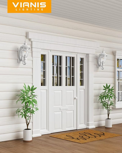VIANIS Dusk to Dawn Outdoor Garage Lighting Fixtures White, Delicate Exterior Lighting Fixtures with Bubble Glass, White Porch Lights Outdoor for Doorway, Garden, Garage, Vintage Style, Waterproof