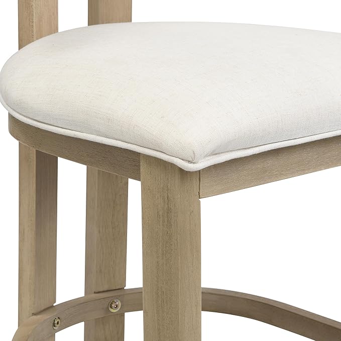 Christopher Knight Home Minso Bar Table and Chairs Set of 2, 3 Piece Bar Table Set with Upholstered Counter Stool, Rubberwood Counter Height Dining Set for 2, Light Ash+Beige