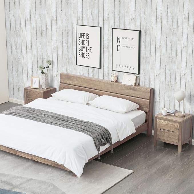 Abyssaly White Gray Wood Paper 17.71 in X 1003.9 in Self-Adhesive Removable Peel and Stick Wallpaper Decorative Wall Covering Vintage Wood Panel Interior Film for Home Decoration