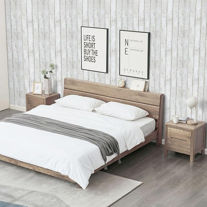 Abyssaly White Gray Wood Paper 17.71 in X 1003.9 in Self-Adhesive Removable Peel and Stick Wallpaper Decorative Wall Covering Vintage Wood Panel Interior Film for Home Decoration