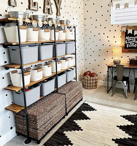 (77"Tall,14"Deep,3pcs) Industrial Retro Wall Mount Iron Pipe Shelf,DIY Open Bookshelf,Hung Bracket,Home Improvement Kitchen Shelves,Tool Utility Shelves, Office Shelves, pipe shelving