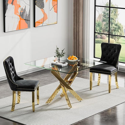 Square Glass Dining Table,Glass Dining Room Table with Metal Legs, Modern Kitchen Table for Home, Kitchen, Dining Room