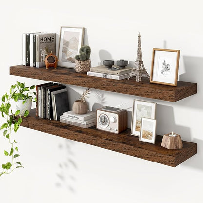 Heimlove Floating Shelves for Wall 55 Inch Long,Extra Large and Thick Wood Shelves Mounted Storage Hanging Shelf Invisible Bracket for Bedroom,Living Room,Kitchen,Office,Set of 2,Rustic Brown