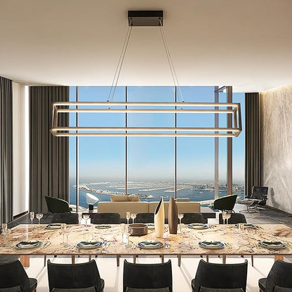 Modern LED Chandelier Linear Rectangle Chandelier Dimmable 39" Kitchen Island Lighting,Black Contemporary Hanging Linear Led Pendant Light Fixture for Kitchen, Dining Room