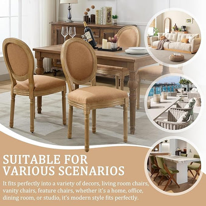 Linen Wooden Dining Chair Set of 4, Upholstered Farmhouse Dining Chair with Solid Wood Frame, Kitchen & Dining Room Chairs for Living Room, Restaurant, Bedroom (Tan-Padded, Set of 4)