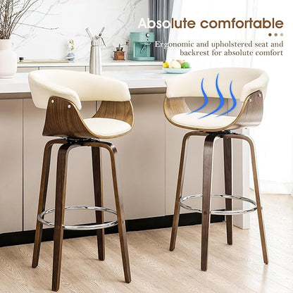 Glitzhome Bar Table and Chairs, Cream PU Leather Adjustable Swivel Bar Stools Set of 2, Square Black Cocktail Pub Table for Kitchen Island Bistro Office Living Room Dining Room Small Space Restaurant