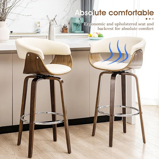 Glitzhome Bar Table and Chairs, Cream PU Leather Adjustable Swivel Bar Stools Set of 2, Square Black Cocktail Pub Table for Kitchen Island Bistro Office Living Room Dining Room Small Space