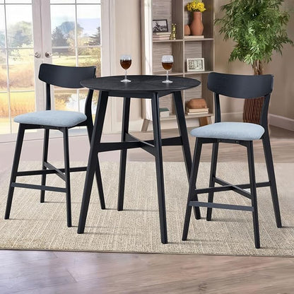 Wooden Chairs Set of 2 Solid Wood Black Modern Soft Upholstered Kitchen Island Chairs Pub Living Room Restaurant Modern Style