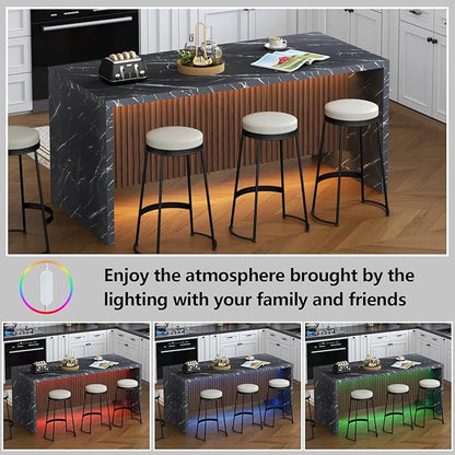 71" Large Imitation Marble Dining Table for 4-6 People, Island Table with LED Lights, Mordern Marble Stripes Kitchen Dining Table with Grille design for Dining Room, Home, Living Room (black)