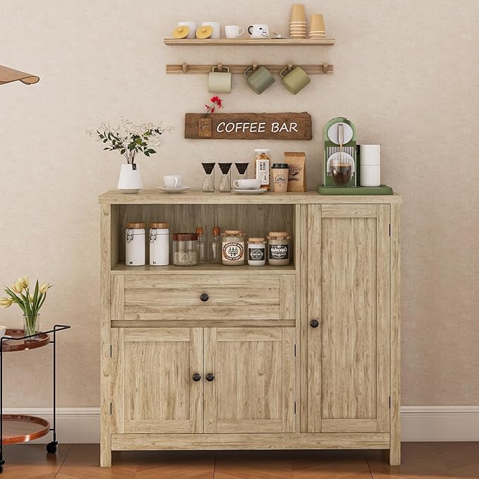 Viaozutis Storage Cabinet with Doors and Drawers,Kitchen Storage Cabinets，with Drawer and Adjustable Shelf（Grey）