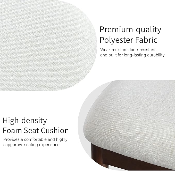 Casaphoria Upholstered Dining Chairs Set of 2, Mid-Century Modern Kitchen Chairs with Solid Wood Legs & Thick Cushion, Ergonomic Fabric Accent Chairs for Dining Room, Vanity & Office, White/Walnut
