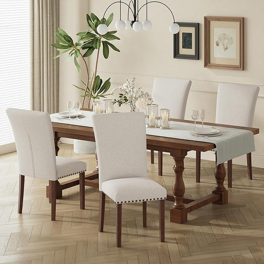 COLAMY Upholstered Dining Chairs Set of 4, Parsons Style Linen Beige Accent Chairs with High Back, for Round Kitchen Table or Small Dining Room – Comfortable & Stylish