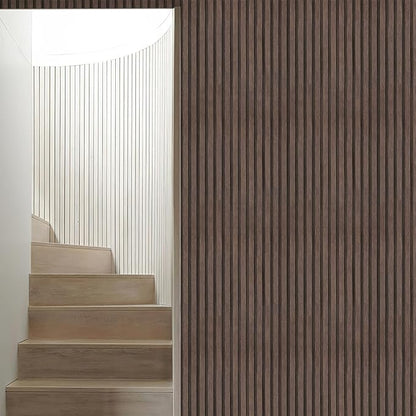 Yun-aeon Natural Wood Peel and Stick Wallpaper Wood Slats - 17.3"x 120" Dark Brown Self-Adhesive Waterproof Vinyl Removable Wall Paper for Wall Decor Bedroom
