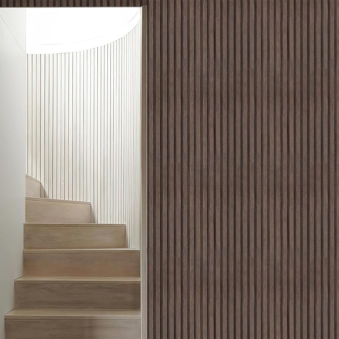 Yun-aeon Natural Wood Peel and Stick Wallpaper Wood Slats - 17.3"x 480" Dark Brown Self-Adhesive Waterproof Vinyl Removable Wall Paper for Wall Decor Bedroom