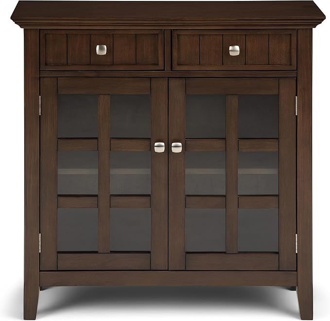SIMPLIHOME Acadian Storage Cabinet - 36 inch Wide Solid Wood Entryway Storage Cabinet in Natural Aged Brown, Transitional Cabinet for Hallway or Living Room with 2 Drawers and Adjustable Shelves