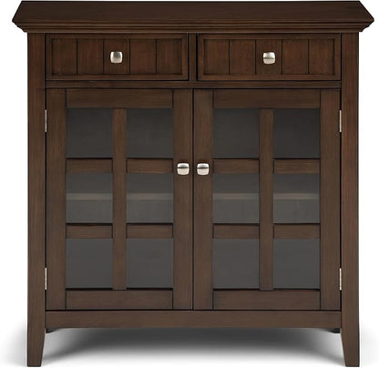 SIMPLIHOME Acadian Storage Cabinet - 36 inch Wide Solid Wood Entryway Storage Cabinet in Natural Aged Brown, Transitional Cabinet for Hallway or Living Room with 2 Drawers and Adjustable Shelves