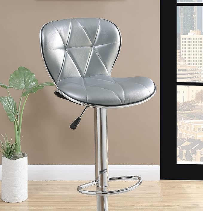 Modern Dining Chair 2 Adjustable Height Kitchen Island Stools with Upholstered Seat and Chrome Base for Dining Room, Sturdy Stable Easy Assembly Mid-Century Luxury Furniture,Silver-Metal-2pc
