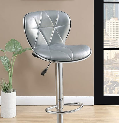 Modern Dining Chair 2 Adjustable Height Kitchen Island Stools with Upholstered Seat and Chrome Base for Dining Room, Sturdy Stable Easy Assembly Mid-Century Luxury Furniture,Silver-Metal-2pc