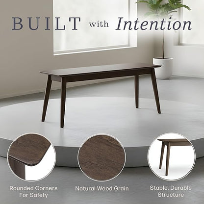 Alaterre Furniture Calais Dining – Mid Century Modern 46-Inch Solid Wood Dining Bench – Entryway Bench with Minimalist Design for Entryway, Dining Room, Kitchen, or Bedroom (Warm Walnut Finish)