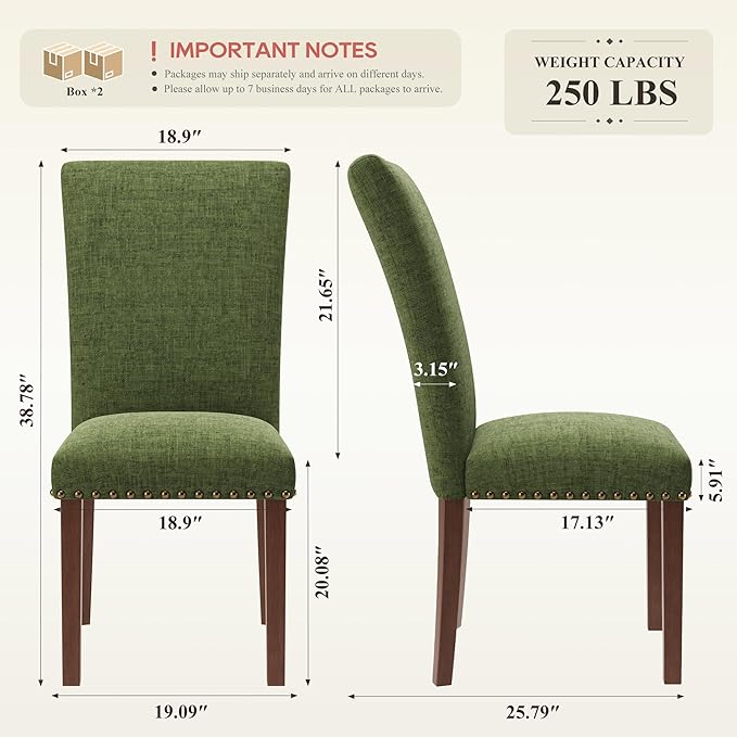 COLAMY Upholstered Parsons Dining Chairs Set of 4, Fabric Dining Room Kitchen Side Chair with Nailhead Trim and Wood Legs - Green