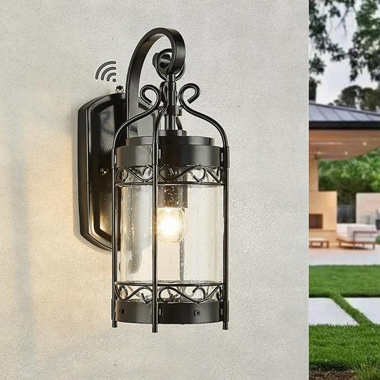 NLIEOPDA Dusk to Dawn Sensor Outdoor Wall Sconce,14.96" H Vintage Exterior Light Fixture with IP65 Waterproof,Classical European Style Porch Light with Bubble Glass for Garage Yards Patio