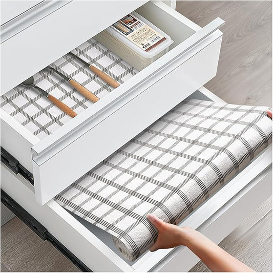 Drawer and Shelf Liner, Non-Slip Kitchen Cabinet Liners Non-Adhesive Thick Strong Grip Waterproof Washable Mats Protect Dresser Shelves Cupboard Bathroom Cabinets, White Stripes, 20 in X 10 FT