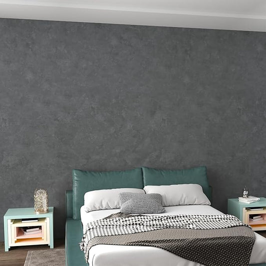 3yecao 31"×591" Large Size Big Roll Wide Thick Glossy Dark Blue Grey Concrete Wallpaper Peel and Stick Waterproof Gray Concrete Contact Paper Vinyl Adhesive Cement Stickers for Bedroom Bathroom Walls