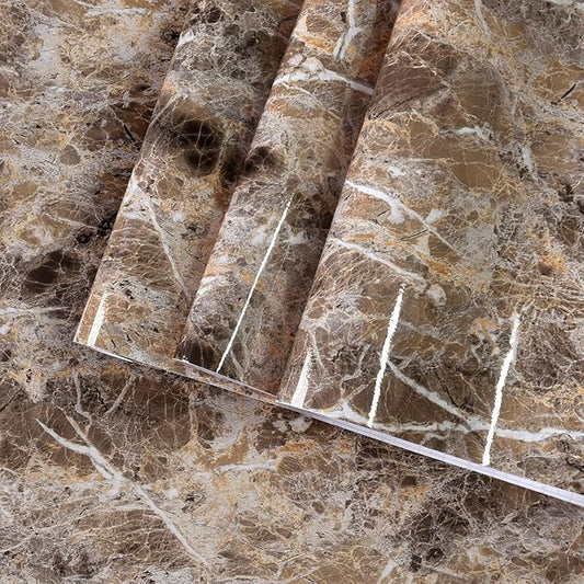 BAYYA Extra Wide Marble Granite Peel and Stick Wallpaper Brown Thicken Waterproof Self-Adhesive 31.5x354inch Dark Countertop Contact Paper for Kitchen Bathroom DIY Wall Stickers Marble Vinyl Wrap