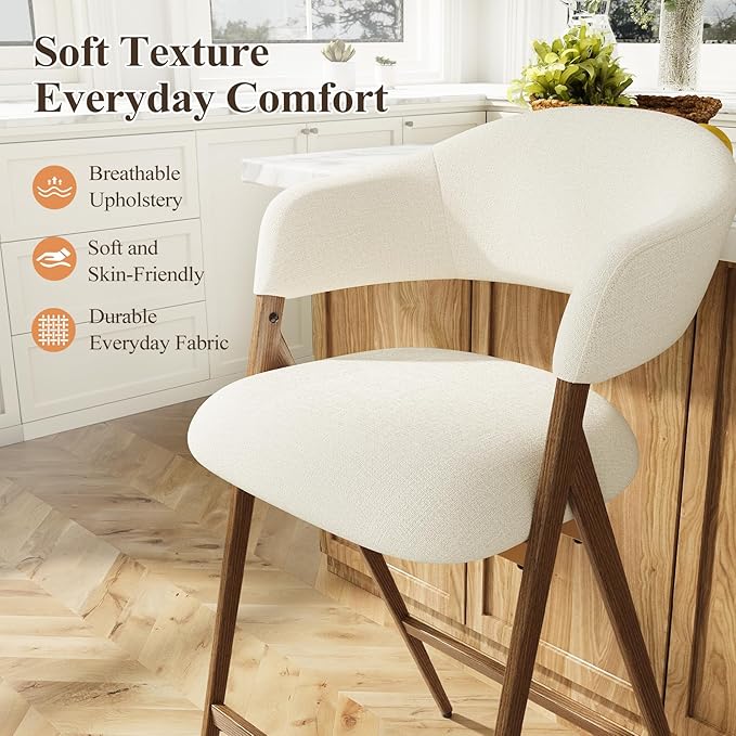 COLAMY Bar Stools Set of 4, Counter Height Bar Stools with Back, Modern Upholstered Island Stools with Metal Legs for Kitchen Island, Counter, Dining Room, Beige