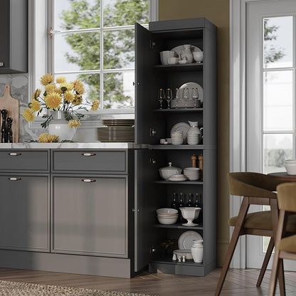 Palace Imports Solid Wood Pantry Cabinet - Tall Narrow Storage Cabinet with Raised Panel Doors - 16.5" W x 71.5" H - Gray, Kitchen Cupboard, Adjustable Shelves, 100% Eco-Friendly Wood, Modular