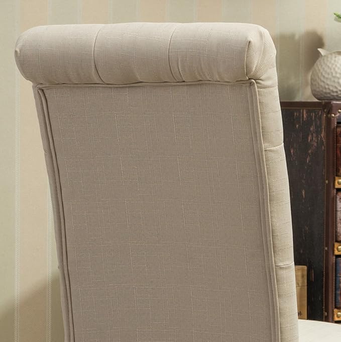 Roundhill Furniture Habit Solid Wood Tufted Parsons Dining Chair (Set of 2), Tan
