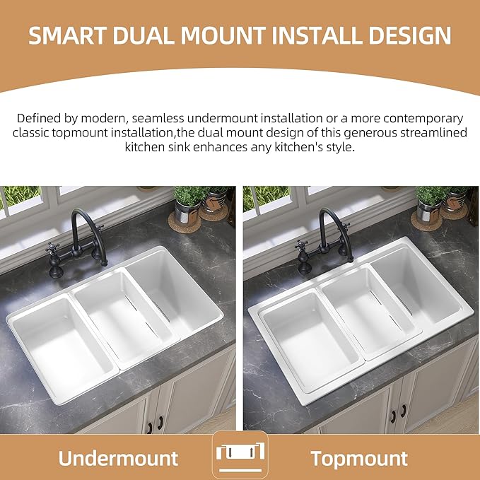 White Undermount Kitchen Sink 30 x19 Granite Composite Kitchen Sink Single Bowl Deep Drop-in Undermount Workstation Sink with Accessory Kit