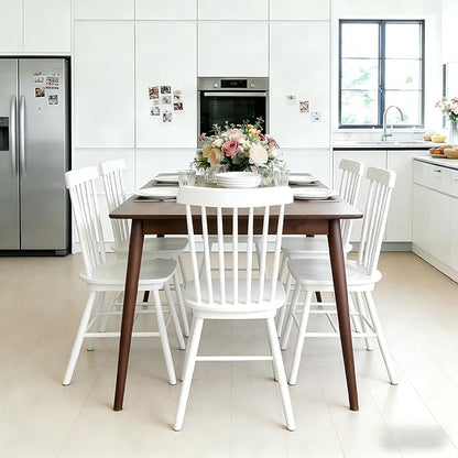 Windsor Dining Chairs Set of 2, Farmhouse Solid Wood Kitchen Chair with Spindle Back, Modern Side Dining Chairs Set for Dining Room, Kitchen, Restaurant, White