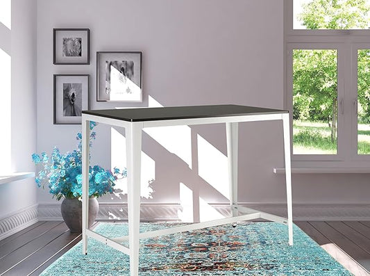 Farmhouse Style Counter Height Table Minimalist Brown White for Dining Room and Kitchen Island