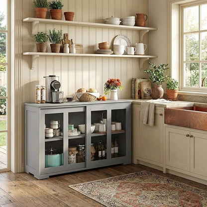 NAFORT Wooden Buffet Cabinet Sideboard with Sliding Doors, Kitchen Storage Console Table, Accent Coffee Bar with Adjustable Shelf for Living Room, Dining Room, Entryway (Gray)