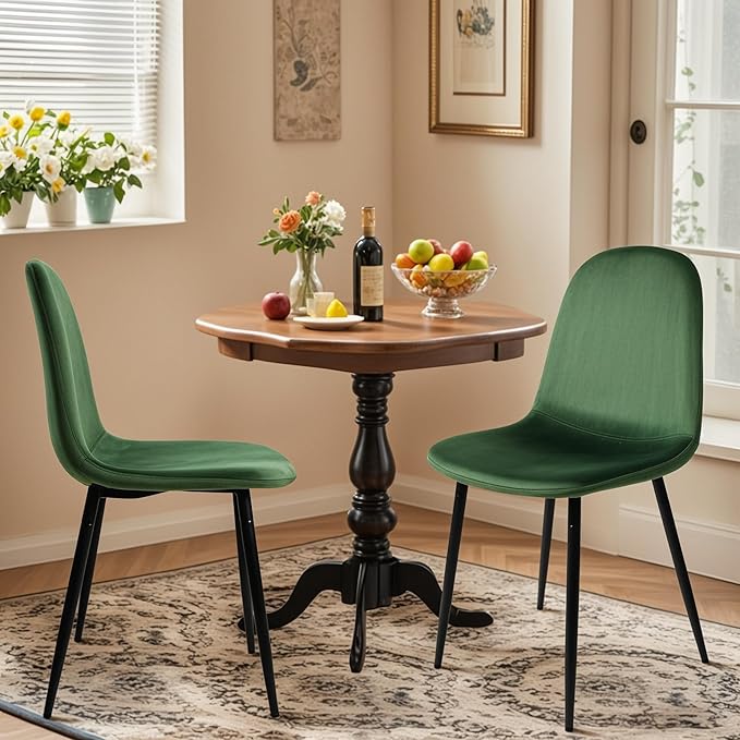 CangLong Modern Velvet Dining Chairs Set of 2 – Upholstered Accent Chairs with Metal Legs, Dark Green for Living Room, Bedroom, Restaurant