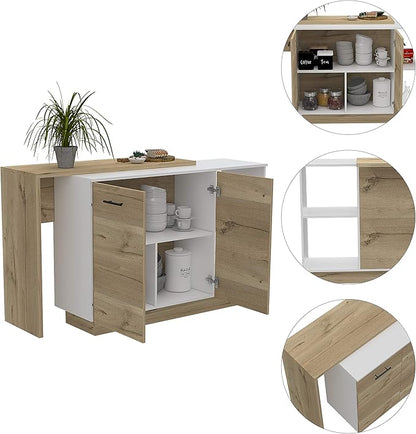 GOWE Chesterfield 2-Shelf 1-Drawer 3-Division Kitchen Island White