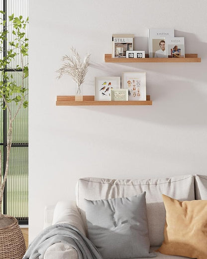 Axeman Cherry Picture Ledge Shelf, 24 Inch Floating Shelves Set of 2, Solid Wood Wall Shelves with Lip, Wall Decor Storage for Bedroom Living Room Bathroom Kitchen Nursery Photo, Natural Cherry