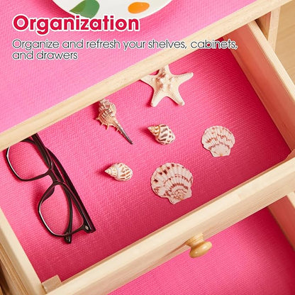 Drawer and Shelf Liner, Non-Slip Kitchen Cabinet Liners Non-Adhesive Thick Strong Grip Waterproof Washable Mats Protect Dresser Shelves Cupboard Bathroom Cabinets, Fuchsia, 12 in X 20 FT