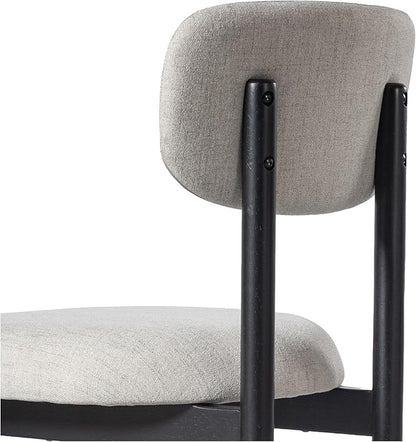 Casaphoria Upholstered Dining Chairs Set of 2, Mid-Century Modern Kitchen Chairs with Solid Wood Legs & Thick Cushion, Ergonomic Fabric Accent Chairs for Dining Room, Vanity & Office, Gray and Black