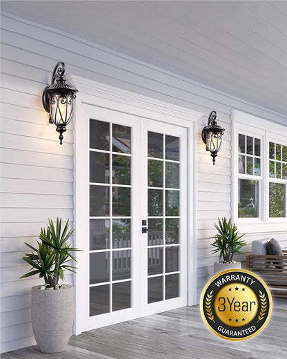 VIANIS Large Outdoor Lights for House Dusk to Dawn, Porch Lights Bronze, Waterproof Outdoor Light Fixture with Seed Glass,Anti-Rust Dusk to Dawn Outdoor Lighting for House, Porch, Entryway