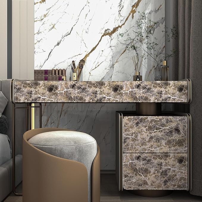 BAYYA Extra Wide Marble Granite Peel and Stick Wallpaper Brown Thicken Waterproof Self-Adhesive 31.5x354inch Dark Countertop Contact Paper for Kitchen Bathroom DIY Wall Stickers Marble Vinyl Wrap