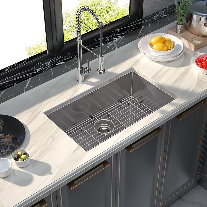 MENSARJOR Undermount Kitchen Sink, 304 Stainless Steel Round Corner Single Bowl Deep Kitchen Sinks, 10-inch Deep Large Bar Sink, 30"X18"Inch