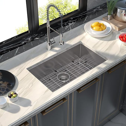 MENSARJOR Undermount Kitchen Sink, 304 Stainless Steel Round Corner Single Bowl Deep Kitchen Sinks, 10-inch Deep Large Bar Sink, 30"X18"Inch