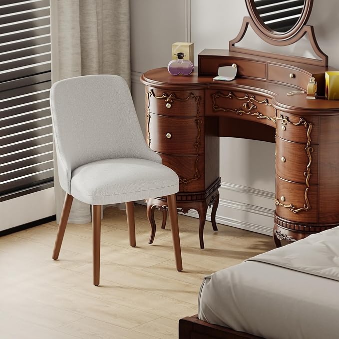 MALOL Dining Chairs Set of 4, Upholstered Dining Room Chair with Wood Legs, High-Back Padded Kitchen Chairs for Dining Room/Restaurant/Cafe, Light Grey